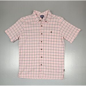 Patagonia Button Up Shirt Mens Medium. Pink‎ Plaid Crinkle Organic Cotton